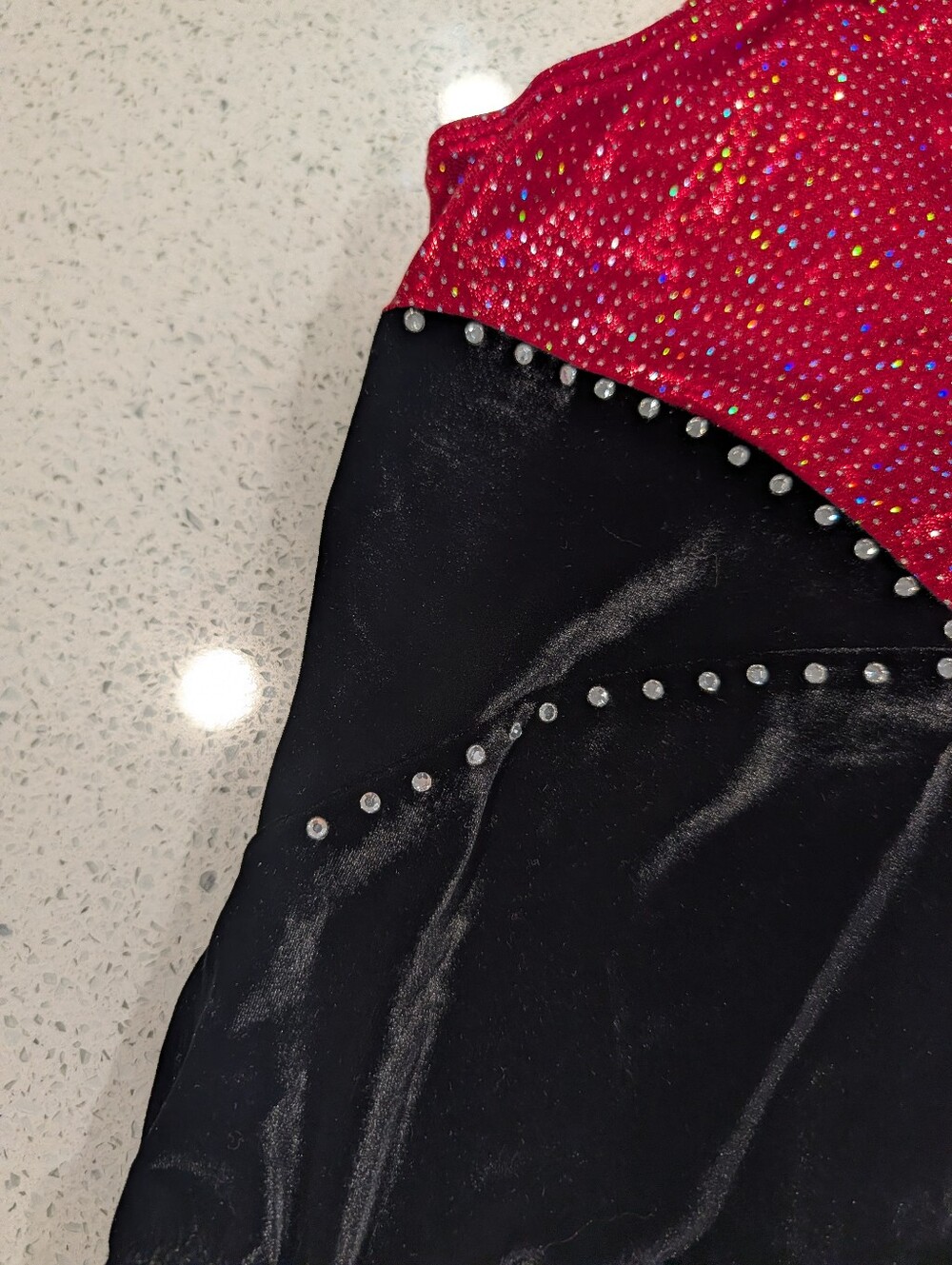 CHRISTMAS GK ELITE Gymnastics Dance Leotard Small Glitter Red Silver Dots VELOUR - Picture 7 of 7